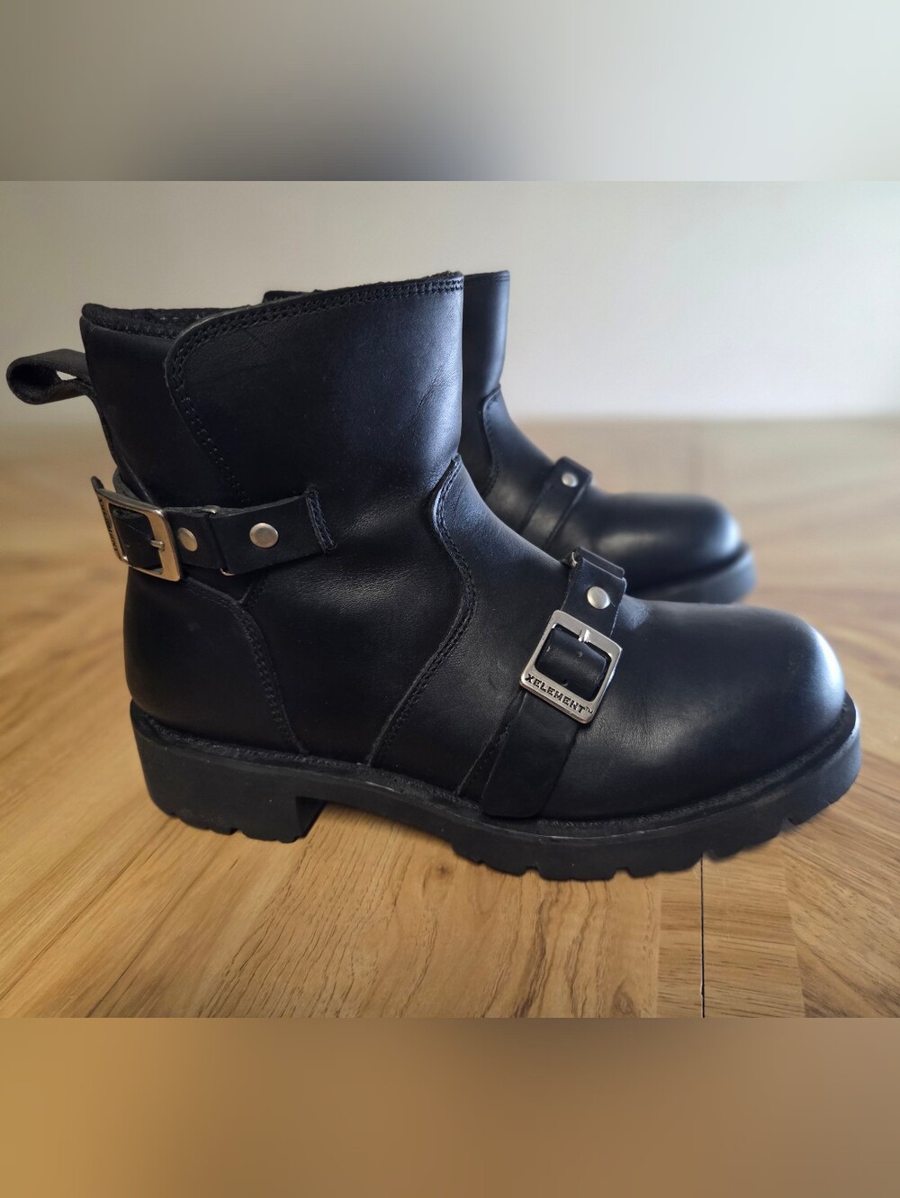 Black Leather Buckle Motorcycle Boots - Mens